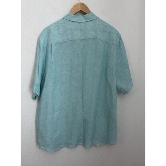 Tommy Bahama Shirt Men’s XL 100% Linen Short Sleeve Button Up Green Travel EUC - Picture 3 of 7